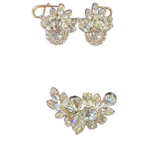 Vintage Weiss Silvertone Crystal Brooch and Earrings Set Classic Collectible